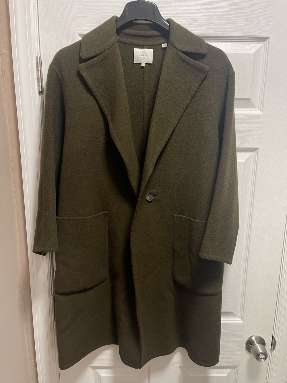 VINCE Patch Pocket Wool Blend Coat in Olive Size Small 🚨No Removable Belt